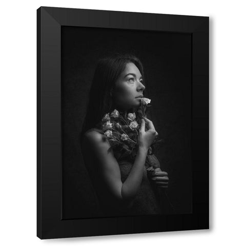 Roses Black Modern Wood Framed Art Print by Franke, Ruth
