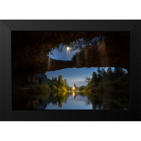 Water Moon Cave Black Modern Wood Framed Art Print by Simoon