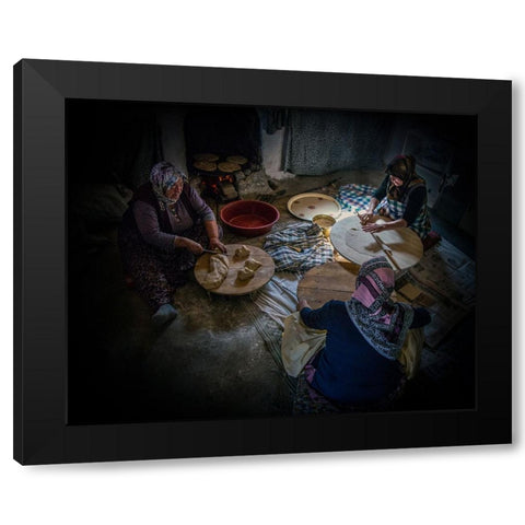 Women Making Bread. Black Modern Wood Framed Art Print with Double Matting by Bilgin, Zuhdu