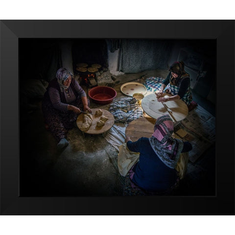Women Making Bread. Black Modern Wood Framed Art Print by Bilgin, Zuhdu
