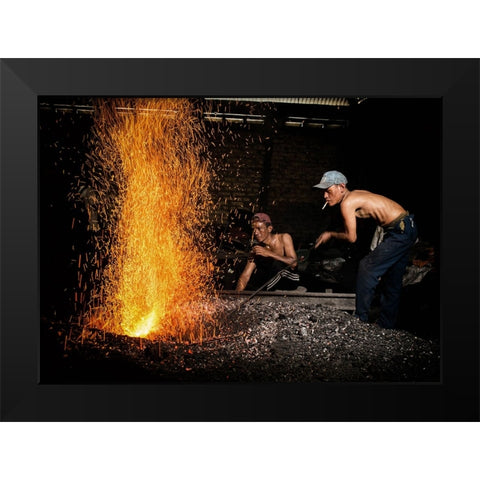 At Work 2 Black Modern Wood Framed Art Print by Yuk Kong, John