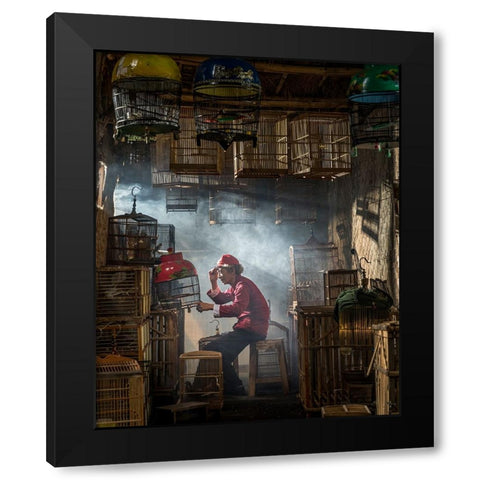 Bird Market Black Modern Wood Framed Art Print with Double Matting by Fifi, Magdalena