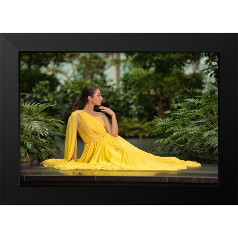 Greek Queen In Yellow Black Modern Wood Framed Art Print by Belal, Ahmad