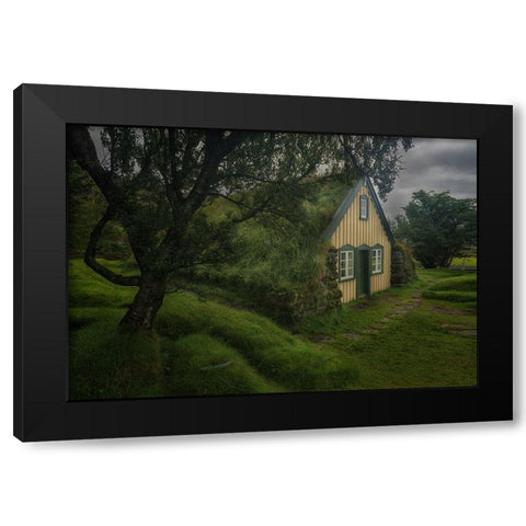 Hofskirkja Turf Church Black Modern Wood Framed Art Print by Db, Yy