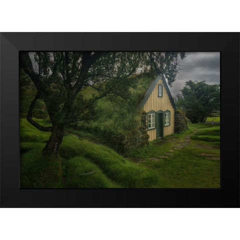 Hofskirkja Turf Church Black Modern Wood Framed Art Print by Db, Yy