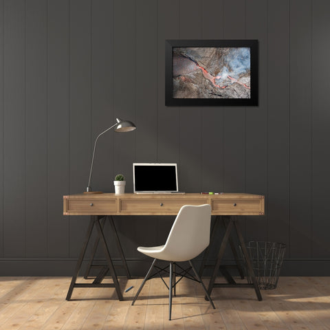 Fagradalsfjall Volcano Black Modern Wood Framed Art Print by Kravanja, Jure