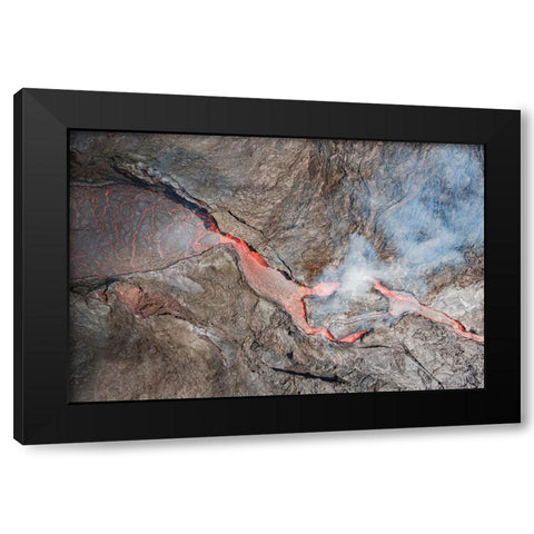 Fagradalsfjall Volcano Black Modern Wood Framed Art Print by Kravanja, Jure