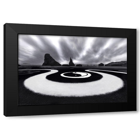 Yingyang Sand Picture Black Modern Wood Framed Art Print with Double Matting by Donnahom