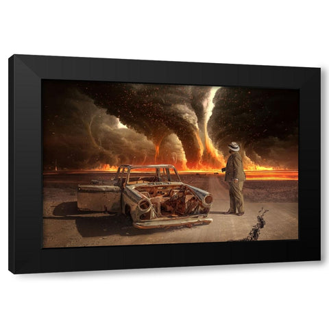 Firestorm Black Modern Wood Framed Art Print with Double Matting by Egger, Marcel