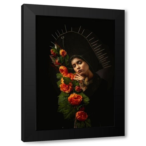 Flower Girl Black Modern Wood Framed Art Print with Double Matting by Mahapatra, Santanu