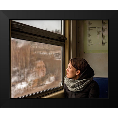 Lady In A Train Black Modern Wood Framed Art Print by Golani, Aharon