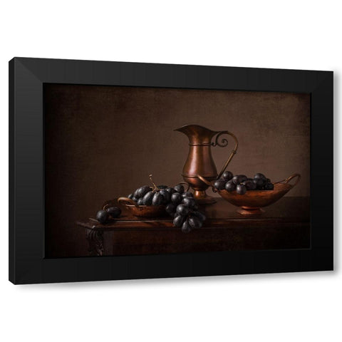 Black Grapes Black Modern Wood Framed Art Print by Perfoncio, Margareth