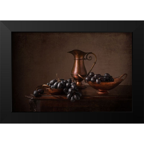 Black Grapes Black Modern Wood Framed Art Print by Perfoncio, Margareth