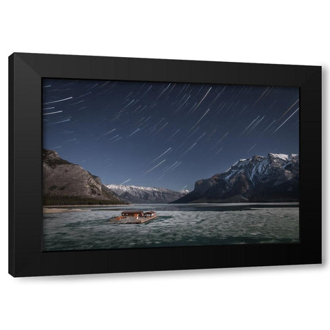 Lake Minnewanka Black Modern Wood Framed Art Print with Double Matting by Schaarschmidt, Christoph