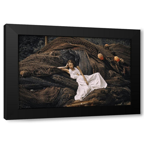 Aira Black Modern Wood Framed Art Print with Double Matting by Koiki