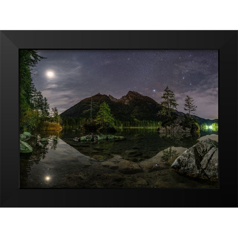 Hintersee Night Black Modern Wood Framed Art Print by Keller