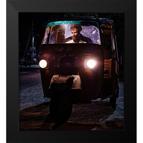 Tuk Tuk DrIVer Black Modern Wood Framed Art Print by Avila, Fernando