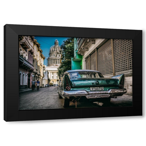 Havana Street Black Modern Wood Framed Art Print with Double Matting by Morishige, Koji