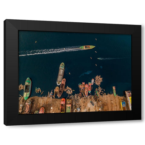 Dockyard Black Modern Wood Framed Art Print with Double Matting by Alam Khan, Rakibul