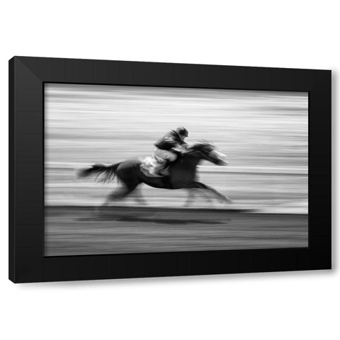 Horse Racing 5 Black Modern Wood Framed Art Print with Double Matting by Zhou, Steven