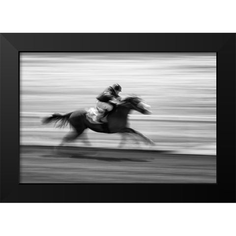 Horse Racing 5 Black Modern Wood Framed Art Print by Zhou, Steven