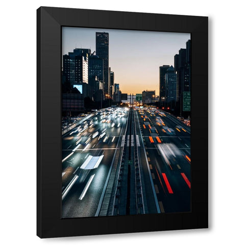 City At Dusk Black Modern Wood Framed Art Print by Jiaxingsong