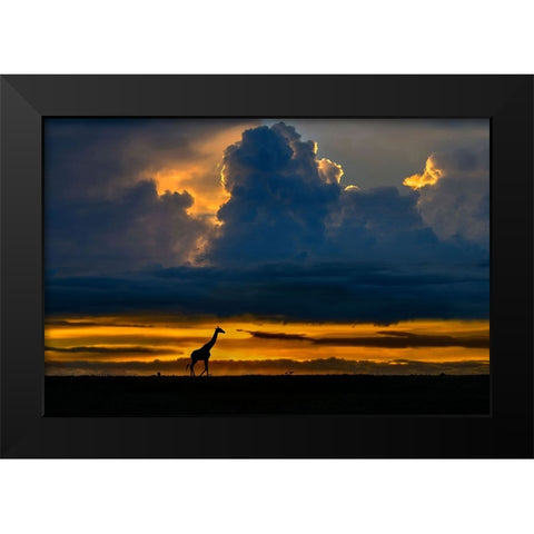 Giraffe At Sunset Black Modern Wood Framed Art Print by Ortega, Xavier