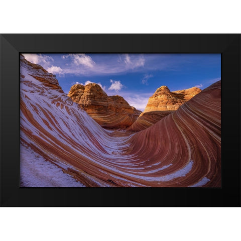 Wave Of Lines Black Modern Wood Framed Art Print by Donnahom