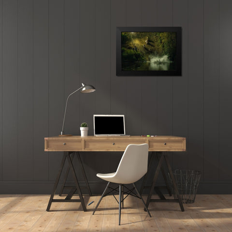 Crossing RIVer At Night Black Modern Wood Framed Art Print by Huang, Johnson