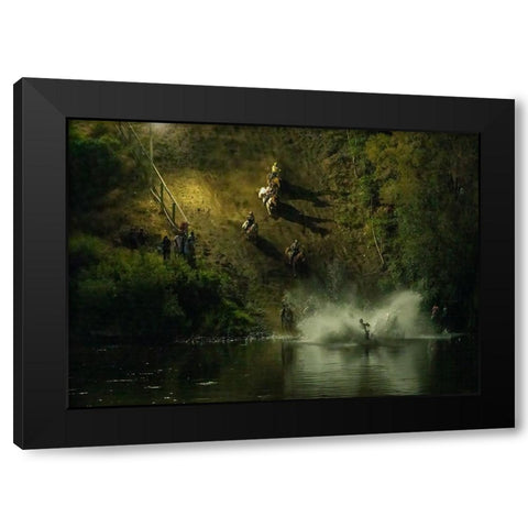 Crossing RIVer At Night Black Modern Wood Framed Art Print with Double Matting by Huang, Johnson