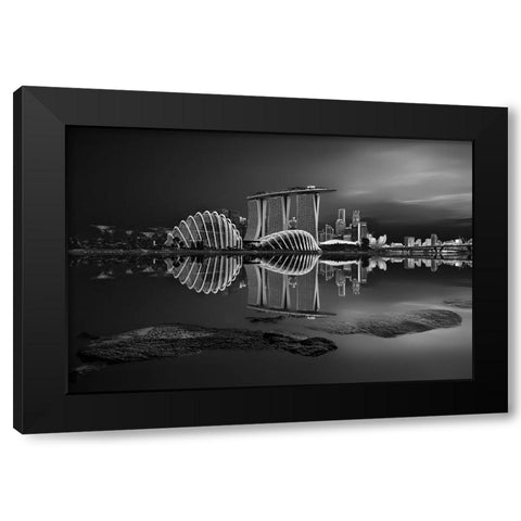 Silent Bay Black Modern Wood Framed Art Print with Double Matting by P Roy, Partha