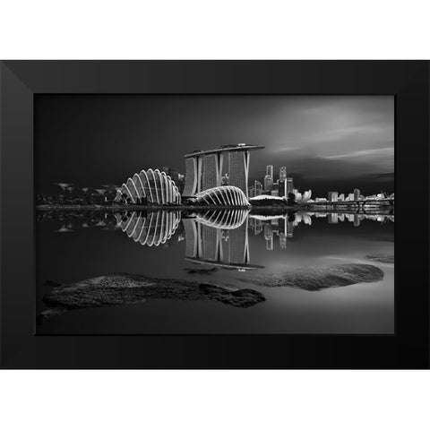 Silent Bay Black Modern Wood Framed Art Print by P Roy, Partha