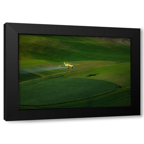 The Airplane And The Palouse Black Modern Wood Framed Art Print with Double Matting by Bao, Shuqing