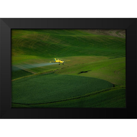 The Airplane And The Palouse Black Modern Wood Framed Art Print by Bao, Shuqing