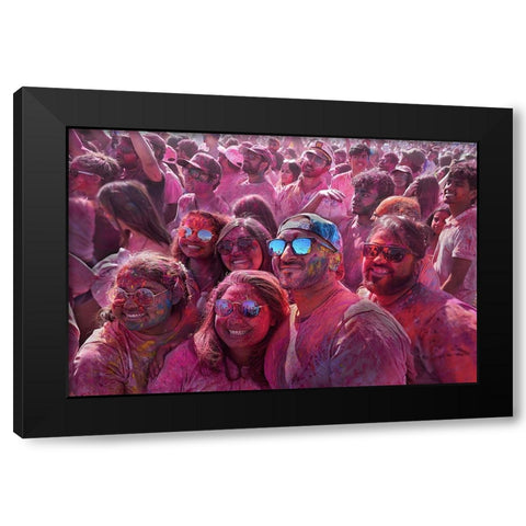 Holi Fest Black Modern Wood Framed Art Print by Chang, Jiangping