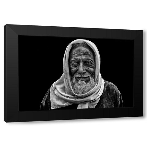 Smile Of An Old Man Black Modern Wood Framed Art Print with Double Matting by P Roy, Partha
