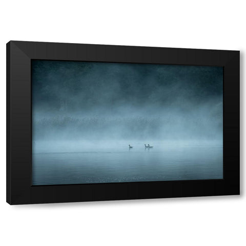 Dark And Foggy Lake Black Modern Wood Framed Art Print with Double Matting by Lindsten, Christian