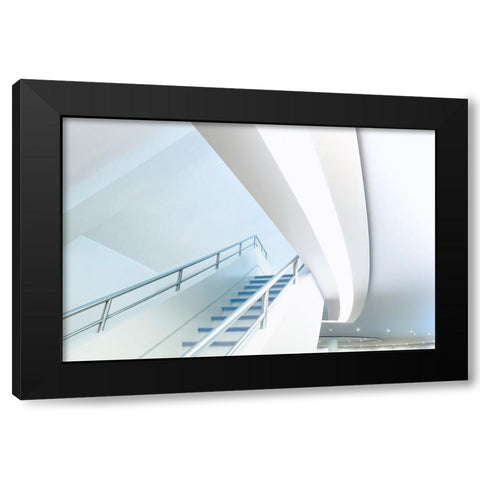 Soft Blue Ascent Black Modern Wood Framed Art Print with Double Matting by Van Son, Greetje