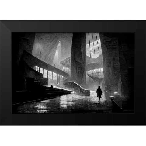 Walking Black Modern Wood Framed Art Print by Stalmans, Luc