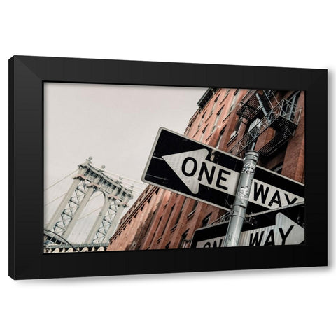 Manhattan Bridge One Way Black Modern Wood Framed Art Print with Double Matting by Martin, Rikard