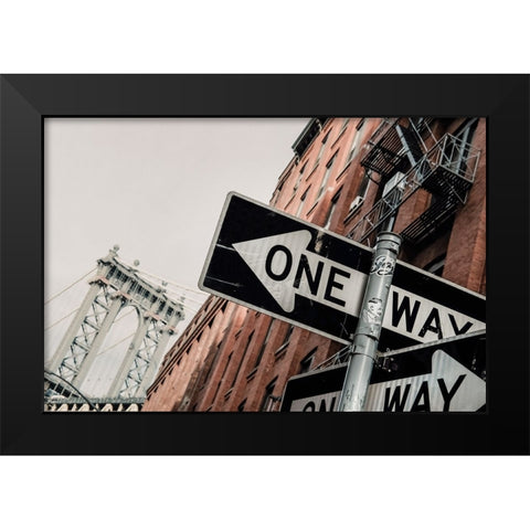 Manhattan Bridge One Way Black Modern Wood Framed Art Print by Martin, Rikard