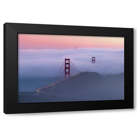 Sunset At Golden Gate Bridge Black Modern Wood Framed Art Print by Donnahom