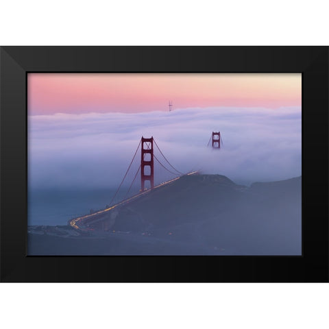 Sunset At Golden Gate Bridge Black Modern Wood Framed Art Print by Donnahom