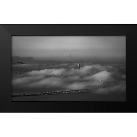 Thick Fog Rolling Over Bay Bridge Black Modern Wood Framed Art Print by An, Anna