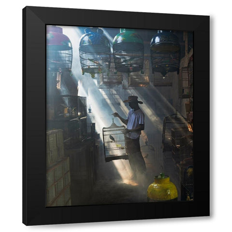 Greeting My Buddies Black Modern Wood Framed Art Print by Widyantini, Rini