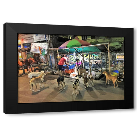 The Chicken Shop-And Its Customers. Calcutta. Black Modern Wood Framed Art Print by Sengupta, Santanu