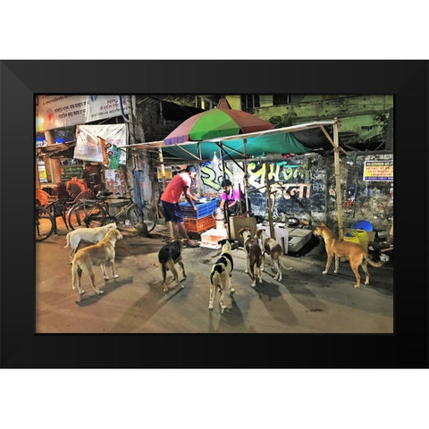 The Chicken Shop-And Its Customers. Calcutta. Black Modern Wood Framed Art Print by Sengupta, Santanu