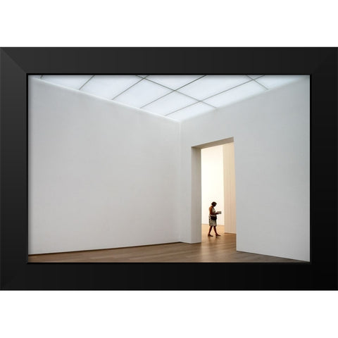 Walking While Reading Black Modern Wood Framed Art Print by Joosten, Lus