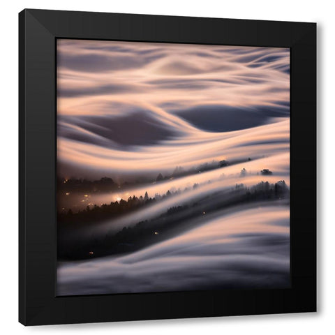 The Dancing Wave Under The Moon Black Modern Wood Framed Art Print with Double Matting by Li, Jinghua
