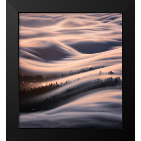 The Dancing Wave Under The Moon Black Modern Wood Framed Art Print by Li, Jinghua